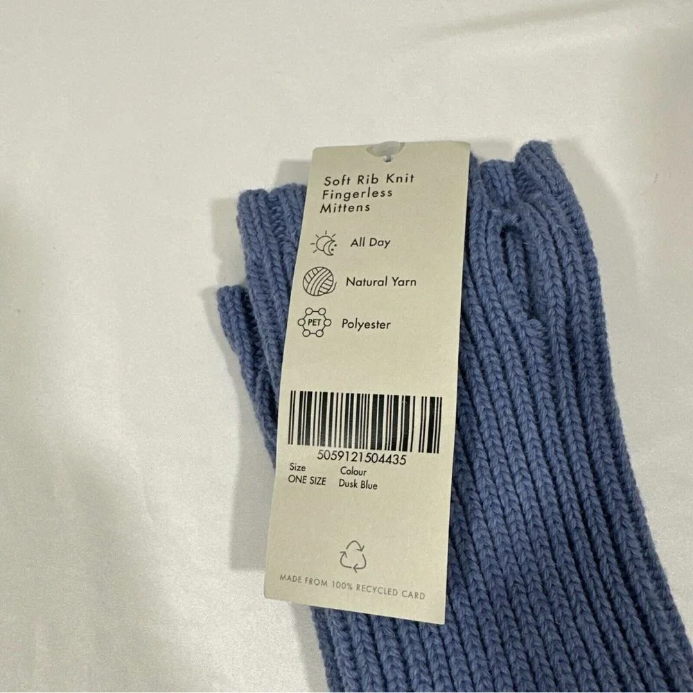 NWT Sweaty Betty Soft‎ Rib Fingerless Mittens Gloves in Dusk Blue
